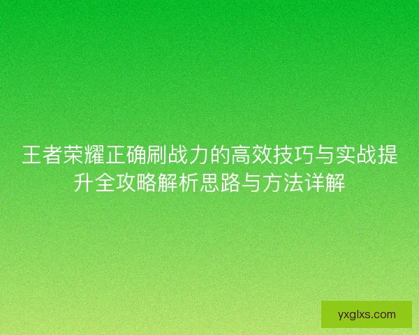 王者荣耀正确刷战力的高效技巧与实战提升全攻略解析思路与方法详解